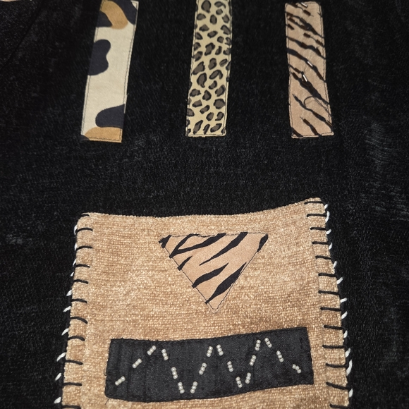 Yak Magic Cardigan Jacket Size Medium Button Up Black Brown Animal Print Beaded - Picture 3 of 13